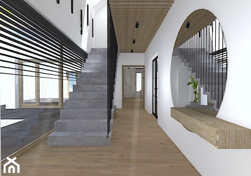 Projekt korytarza z betonowymi schodami, nowoczesny korytarz - zdjęcie od maKa architekci s.c.