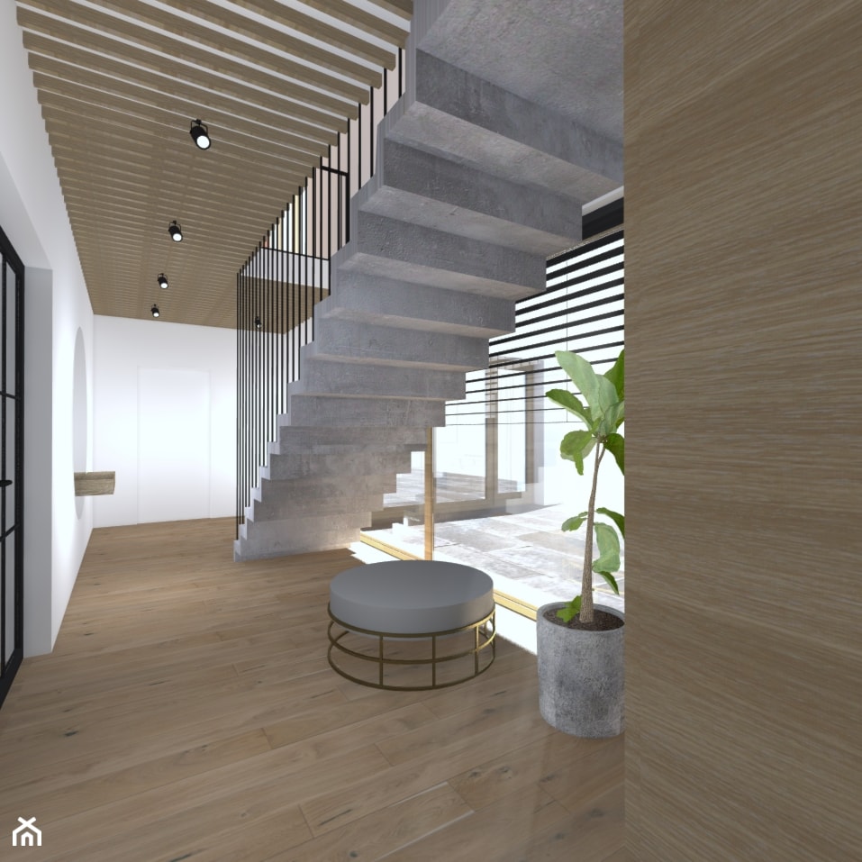 Projekt korytarza z betonowymi schodami, nowoczesny korytarz - zdjęcie od maKa architekci s.c. - Homebook