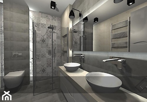 łazienki dla klientów salonu w Krakowie - Średnia z dwoma umywalkami z punktowym oświetleniem łazienka, styl nowoczesny - zdjęcie od studio aranżacji wnętrz matlok design