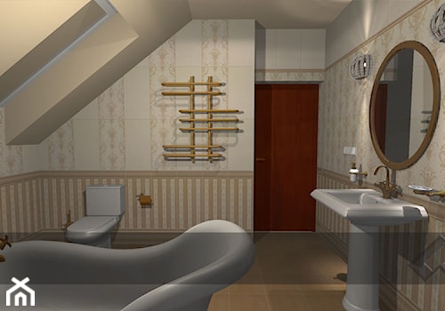 łazienki dla klientów salonu w Krakowie - Średnia na poddaszu z lustrem łazienka z oknem, styl tradycyjny - zdjęcie od studio aranżacji wnętrz matlok design