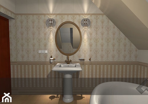 łazienki dla klientów salonu w Krakowie - Średnia na poddaszu z lustrem łazienka z oknem, styl tradycyjny - zdjęcie od studio aranżacji wnętrz matlok design