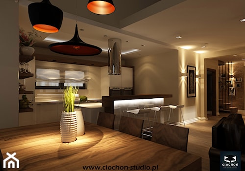 Dom IV koncepcja projektowa - Średnia biała jadalnia w salonie, styl nowoczesny - zdjęcie od Ciochoń-Studio