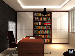 Dom - aranżacje parteru - hol, kuchnia, salon, gabinet i pokój telewizyjny - Biuro, styl nowoczesny - zdjęcie od Ciochoń-Studio