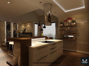 Dom IV koncepcja projektowa - Duża beżowa kuchnia z wyspą lub półwyspem, styl nowoczesny - zdjęcie od Ciochoń-Studio