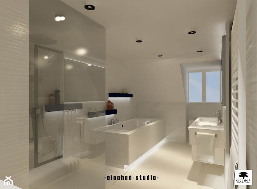 Biała łazienka z garderobą - zdjęcie od Ciochoń-Studio