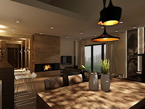 Dom IV koncepcja projektowa - Średnia beżowa jadalnia w salonie, styl nowoczesny - zdjęcie od Ciochoń-Studio