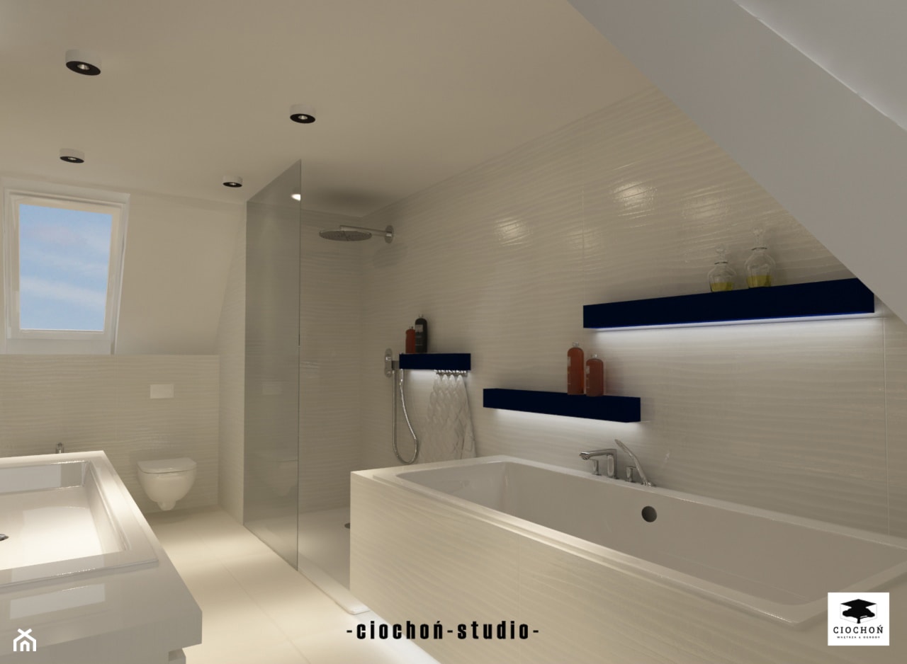 Biała łazienka z garderobą - zdjęcie od Ciochoń-Studio - Homebook
