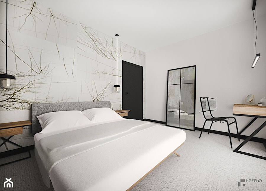 Mieszkanie J - projekt - Duża biała sypialnia, styl minimalistyczny - zdjęcie od Pracownia Kaffka