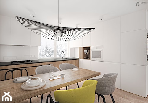Mieszkanie J - projekt - Średnia otwarta biała z zabudowaną lodówką kuchnia w kształcie litery l, styl minimalistyczny - zdjęcie od Pracownia Kaffka