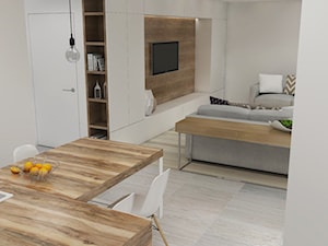 Skandynawskie inspiracje - salon z kuchnią - Mała biała jadalnia w kuchni, styl skandynawski - zdjęcie od eMstudio Architekt Wnętrz Marta Dawidowicz