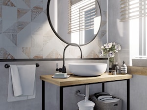 DOM W BĘCZYNIE - Mała z lustrem łazienka z oknem, styl industrialny - zdjęcie od DOKTOR HOUSE DESIGN
