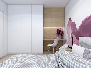 ŚLIWKOWY ZAWRÓT GŁOWY - Średnia biała fioletowa z biurkiem sypialnia, styl skandynawski - zdjęcie od UTOO- pracownia architektury wnętrz i krajobrazu