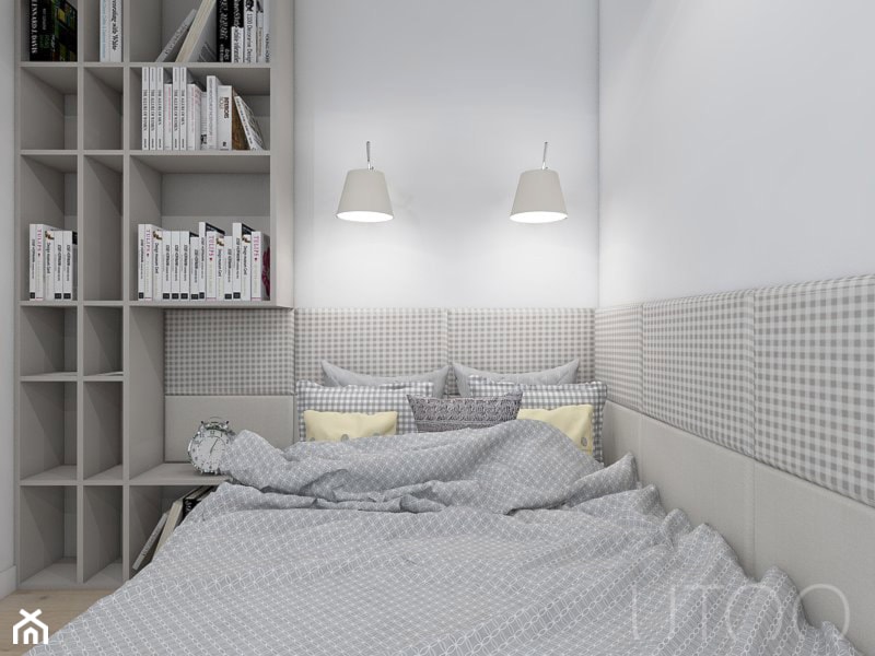 WSZĘDZIE BLISKO - Mała biała sypialnia, styl nowoczesny - zdjęcie od UTOO- pracownia architektury wnętrz i krajobrazu