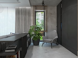 PRZESTRZEŃ PRYWATNA - Duży szary salon z bibiloteczką, styl nowoczesny - zdjęcie od UTOO- pracownia architektury wnętrz i krajobrazu