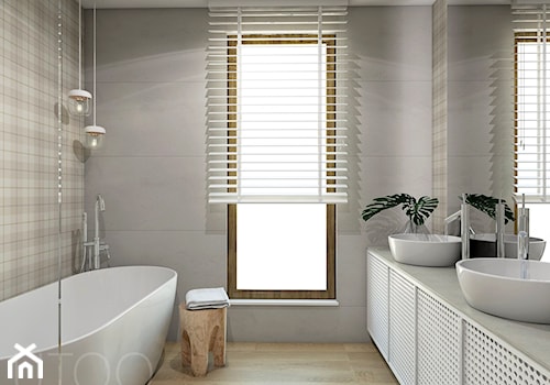 PODMIEJSKI LUZ - Średnia z lustrem z dwoma umywalkami łazienka z oknem, styl skandynawski - zdjęcie od UTOO- pracownia architektury wnętrz i krajobrazu