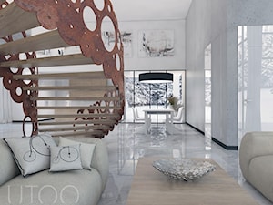 SCHODY NA PIERWSZYM PLANIE - Duża szara jadalnia jako osobne pomieszczenie, styl nowoczesny - zdjęcie od UTOO- pracownia architektury wnętrz i krajobrazu