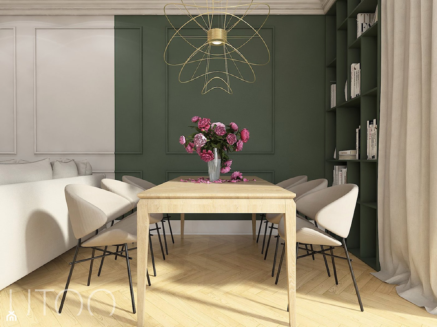 KLASYCZNA INSPIRACJA - Duża biała zielona jadalnia w salonie, styl nowoczesny - zdjęcie od UTOO- pracownia architektury wnętrz i krajobrazu - Homebook