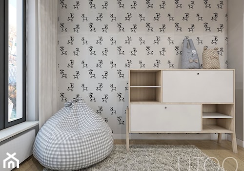 DZIEWCZĘCA SKANDYNAWIA - Średni biały szary pokój dziecka dla dziecka, styl skandynawski - zdjęcie od UTOO- pracownia architektury wnętrz i krajobrazu