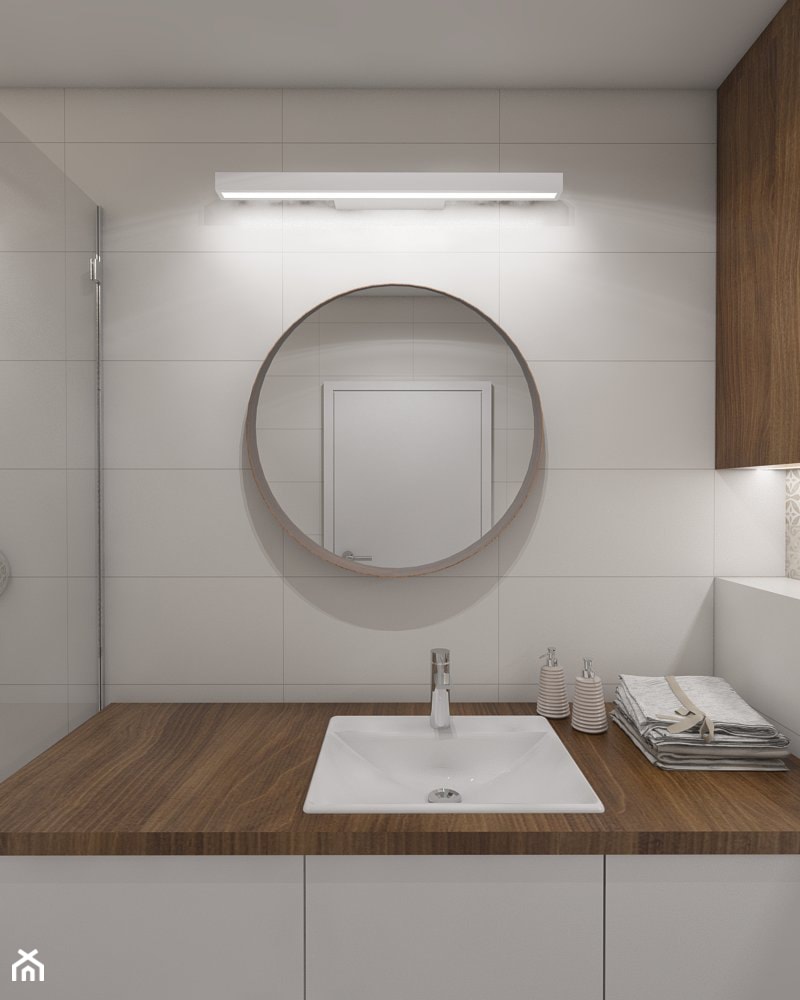 GOOD VIBES ONLY - Mała bez okna z lustrem łazienka, styl skandynawski - zdjęcie od UTOO- pracownia architektury wnętrz i krajobrazu - Homebook