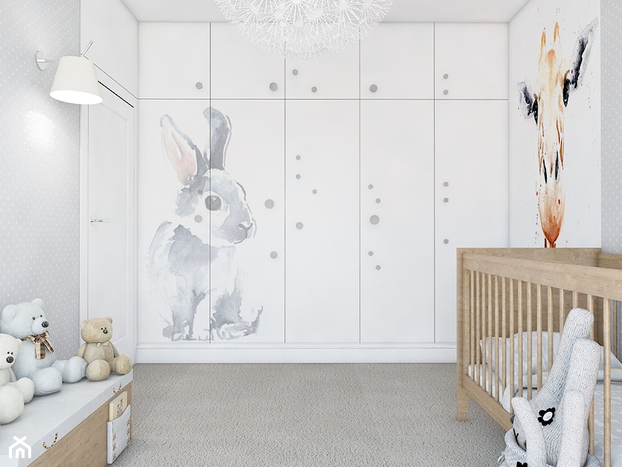 WŚRÓD ZWIERZĄT - Mały biały szary pokój dziecka dla niemowlaka dla chłopca dla dziewczynki, styl nowoczesny - zdjęcie od UTOO- pracownia architektury wnętrz i krajobrazu