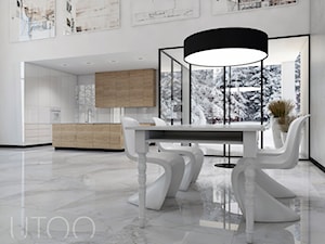 SCHODY NA PIERWSZYM PLANIE - Duża szara jadalnia w kuchni, styl nowoczesny - zdjęcie od UTOO- pracownia architektury wnętrz i krajobrazu