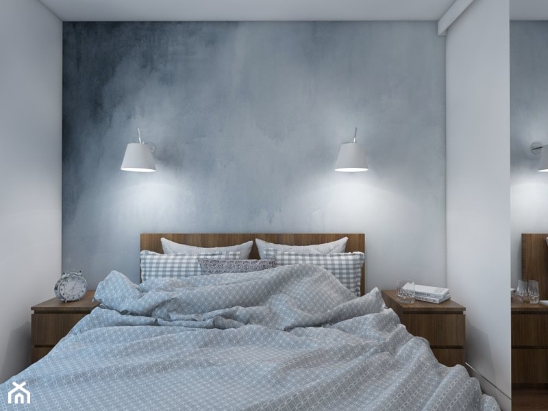 GOOD VIBES ONLY - Mała biała szara zielona sypialnia, styl skandynawski - zdjęcie od UTOO- pracownia architektury wnętrz i krajobrazu - Homebook