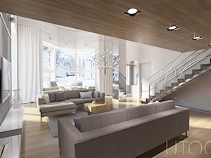 MIESZKANIE DWUPOZIOMOWE - Duży biały szary salon, styl nowoczesny - zdjęcie od UTOO- pracownia architektury wnętrz i krajobrazu