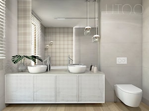 PODMIEJSKI LUZ - Średnia z lustrem z dwoma umywalkami łazienka z oknem, styl skandynawski - zdjęcie od UTOO- pracownia architektury wnętrz i krajobrazu