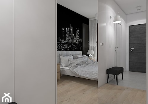 SYPIALNIA W SALONIE - Mała czarna szara sypialnia, styl nowoczesny - zdjęcie od UTOO- pracownia architektury wnętrz i krajobrazu