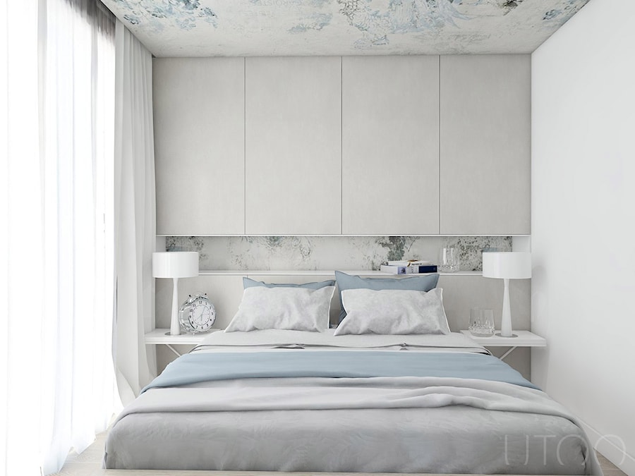 CAPPUCCINO Z NUTĄ LOFTU - Mała biała szara sypialnia, styl nowoczesny - zdjęcie od UTOO- pracownia architektury wnętrz i krajobrazu