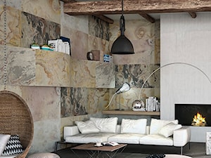 Silkstone- naturalne okładziny kamienne- ściana w salonie - zdjęcie od Galeria Heban- ekskluzywne meble