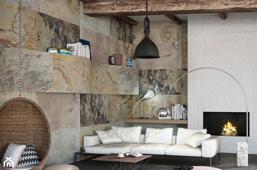 Silkstone- naturalne okładziny kamienne- ściana w salonie - zdjęcie od Galeria Heban- ekskluzywne meble - Homebook