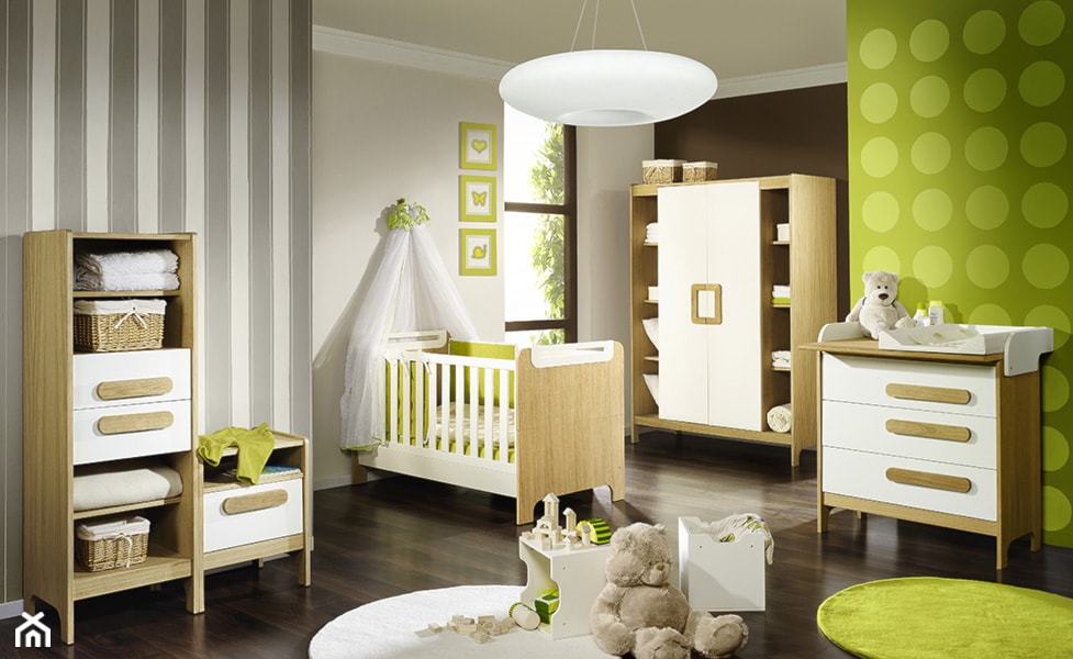 Sypialnia w połączeniu z pokojem niemowlaka - nowoczesne meble First. - zdjęcie od meblefann.pl - Homebook