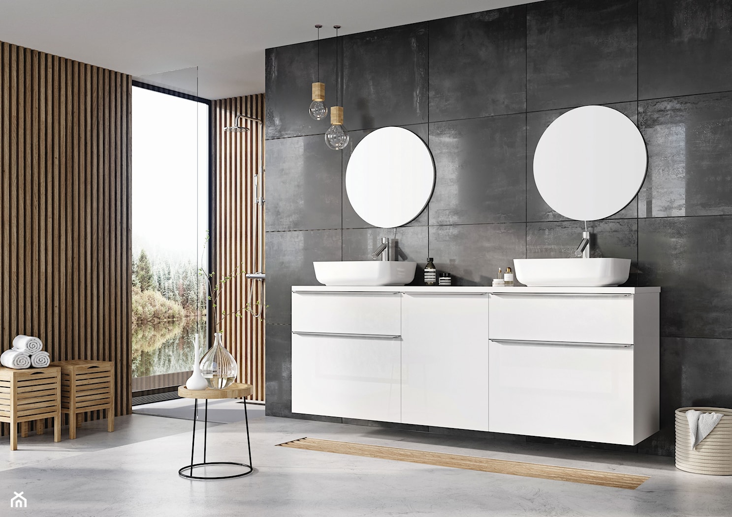 Lofty - Średnia z lustrem z dwoma umywalkami łazienka z oknem, styl nowoczesny - zdjęcie od Elita - Homebook