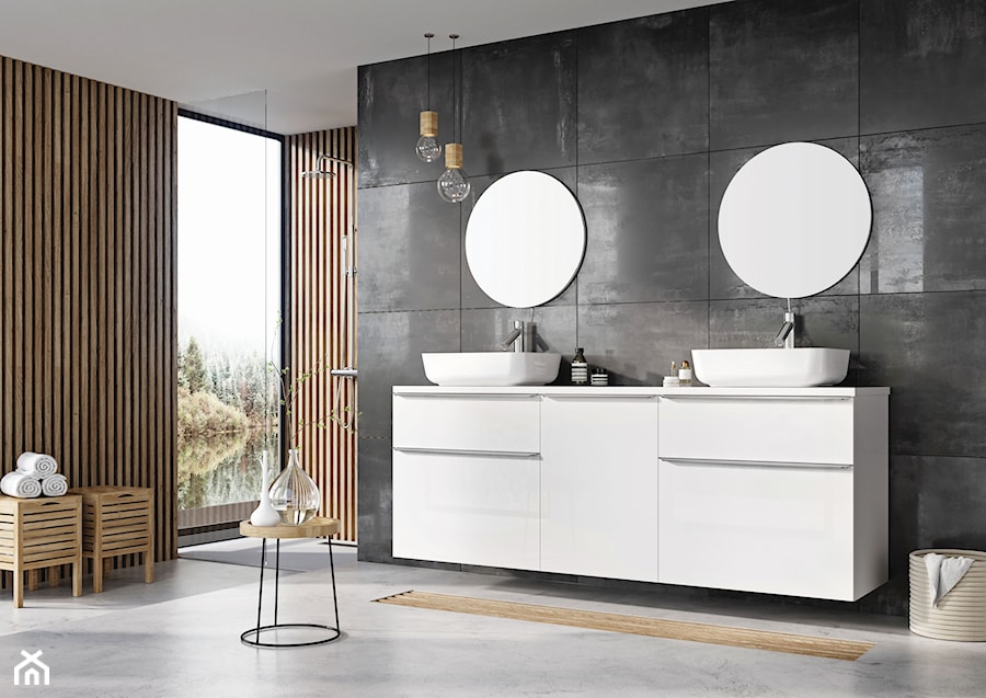 Lofty - Średnia z lustrem z dwoma umywalkami łazienka z oknem, styl nowoczesny - zdjęcie od Elita