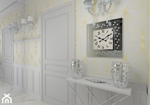 projekt domu w stylu glamour - Średni biały z marmurem na podłodze hol / przedpokój, styl glamour - zdjęcie od Studio Artino