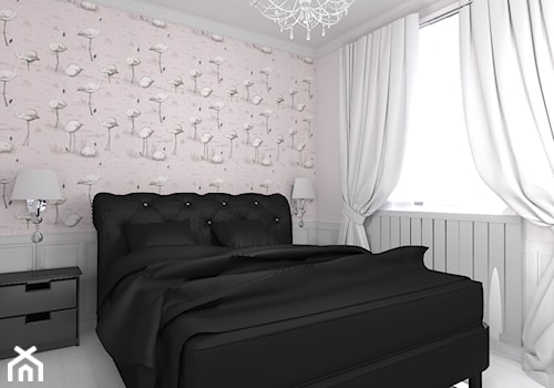 projekt domu w stylu glamour - Mała biała szara sypialnia, styl glamour - zdjęcie od Studio Artino