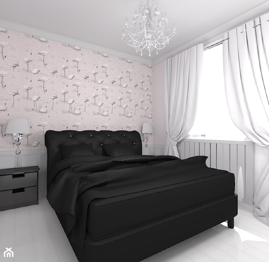projekt domu w stylu glamour - Mała biała szara sypialnia, styl glamour - zdjęcie od Studio Artino