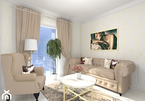 projekt domu w stylu glamour - Średni biały salon, styl glamour - zdjęcie od Studio Artino