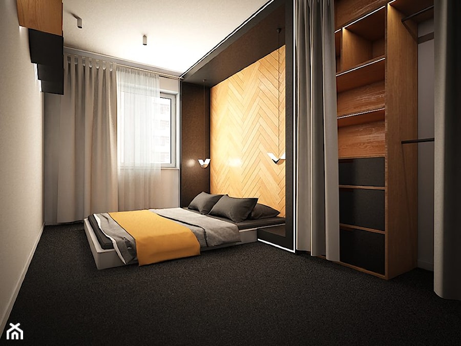 Męski apartament - Średnia czarna szara sypialnia, styl nowoczesny - zdjęcie od MASTERHOME GROUP