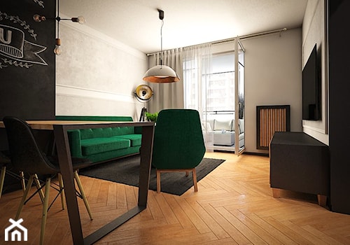Męski apartament - Mały czarny szary salon z jadalnią, styl nowoczesny - zdjęcie od MASTERHOME GROUP