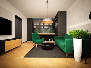 Męski apartament - Mały czarny szary salon z kuchnią z jadalnią, styl nowoczesny - zdjęcie od MASTERHOME GROUP