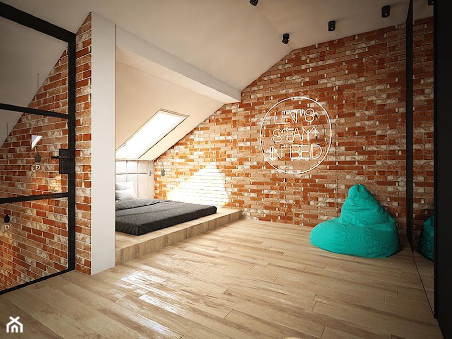 Mieszkanie w indystrialnym stylu - Duża biała sypialnia na poddaszu, styl industrialny - zdjęcie od MASTERHOME GROUP
