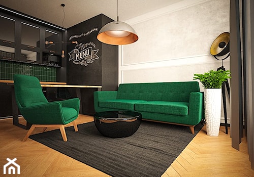 Męski apartament - Mały czarny szary salon, styl nowoczesny - zdjęcie od MASTERHOME GROUP