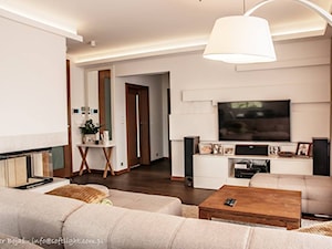 Dom jednorodzinny 160m2 - Mały biały szary salon, styl nowoczesny - zdjęcie od MASTERHOME GROUP