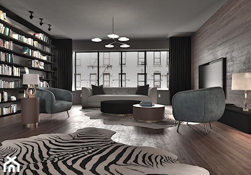 Dom jednorodzinny w awangardowym stylu - Średni czarny szary salon, styl nowoczesny - zdjęcie od MASTERHOME GROUP