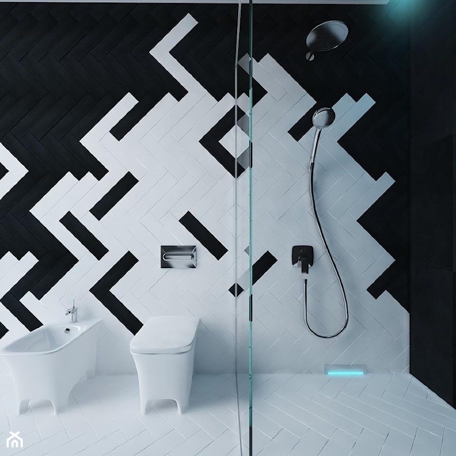 Łazienka czarno-biała - Średnia łazienka, styl nowoczesny - zdjęcie od MASTERHOME GROUP