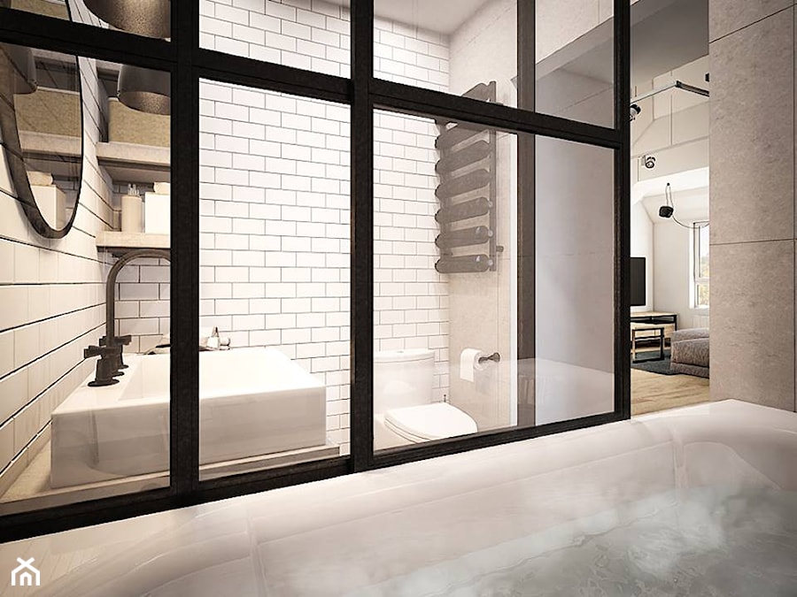 Mieszkanie w indystrialnym stylu - Średnia bez okna z lustrem łazienka, styl industrialny - zdjęcie od MASTERHOME GROUP
