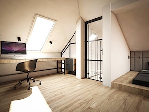 Mieszkanie w indystrialnym stylu - Duża biała z biurkiem sypialnia na poddaszu, styl industrialny - zdjęcie od MASTERHOME GROUP