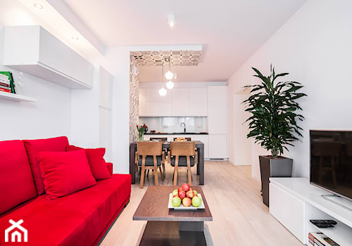 Mieszkanie ze szczyptą klasyki - Mały biały salon z kuchnią z jadalnią, styl skandynawski - zdjęcie od Inside Story
